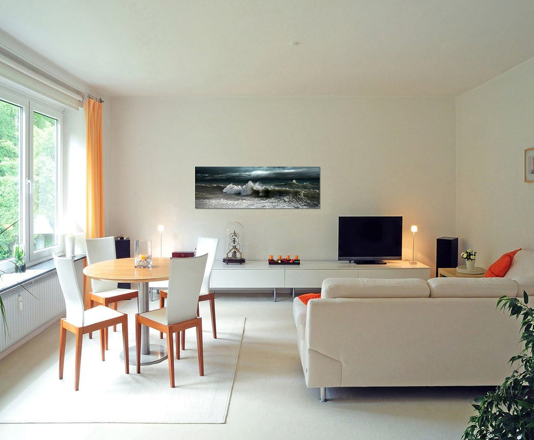 Paul Sinus Art Panoramabild auf Leinwand und Keilrahmen 150x50cm Meer Wellen Dunkelheit Sturm