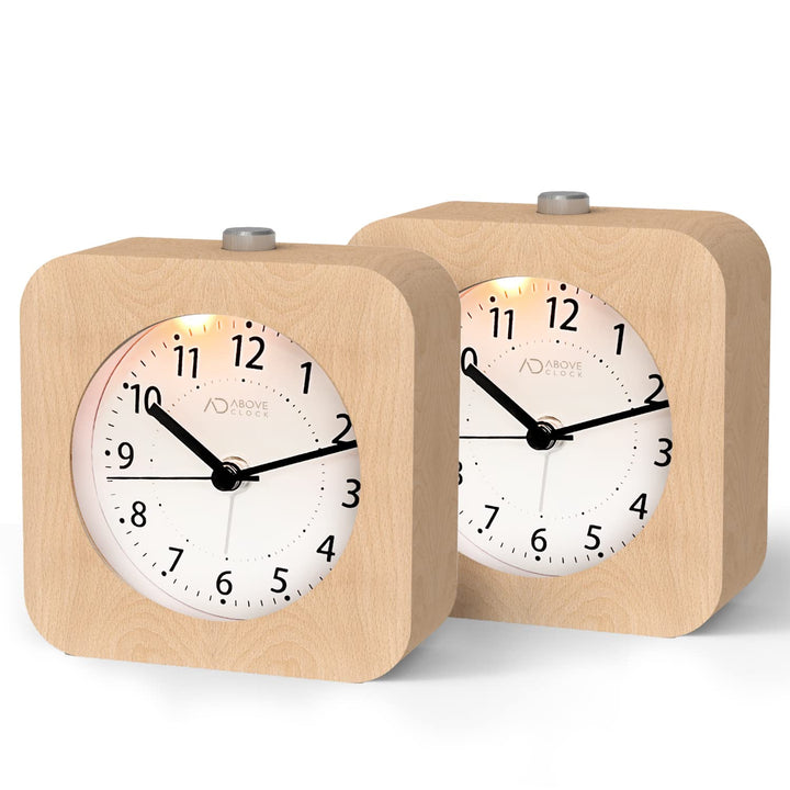 aboveClock Wecker Analog Ohne Ticken 2 Stück, Wecker Holz mit Snooze, Nachttisch Tischuhr mit Nachtl