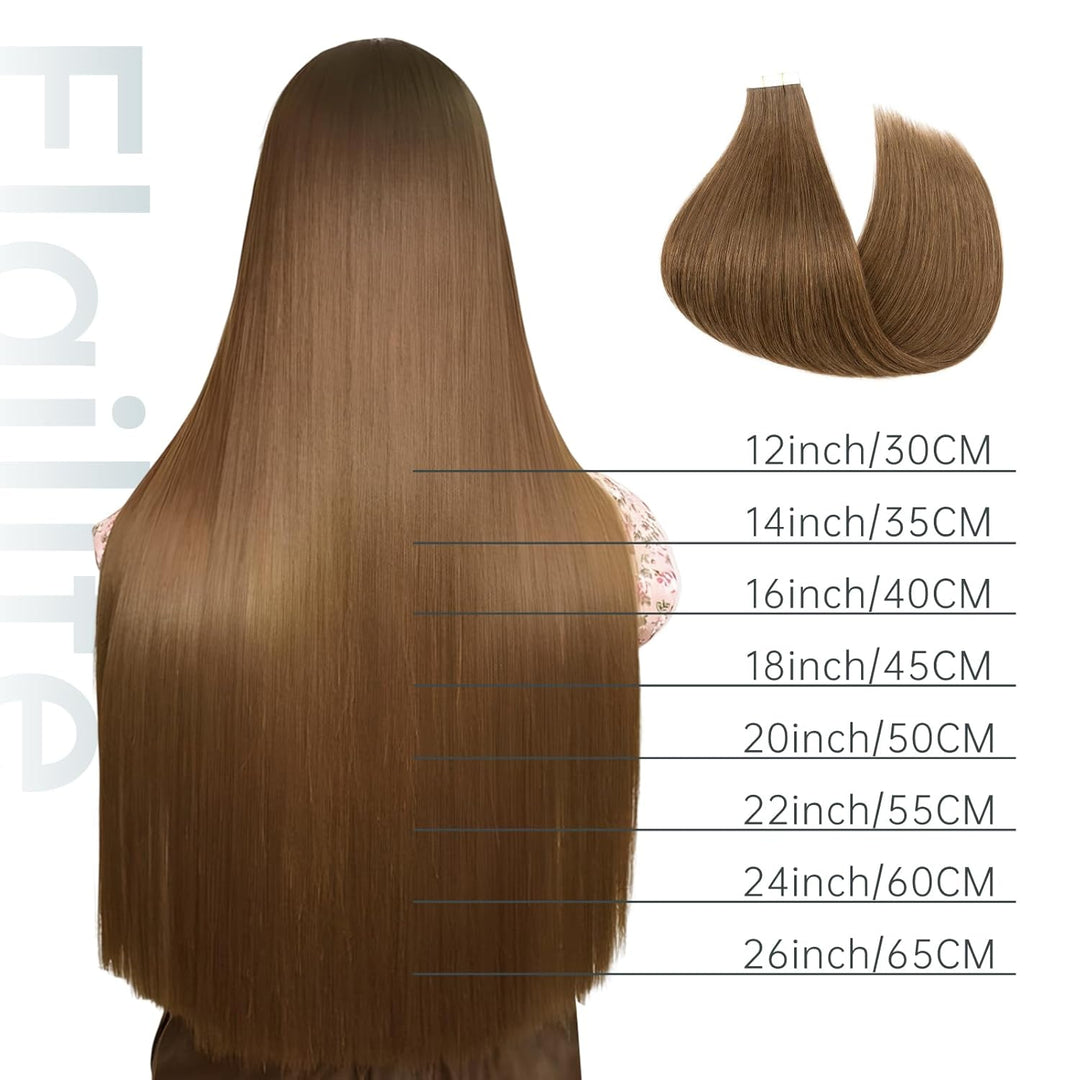 Elailite Echthaar Extensions Tape in 20 Stück Kleberband #4A Schokoladenbraun, 40cm Haarverlängerung