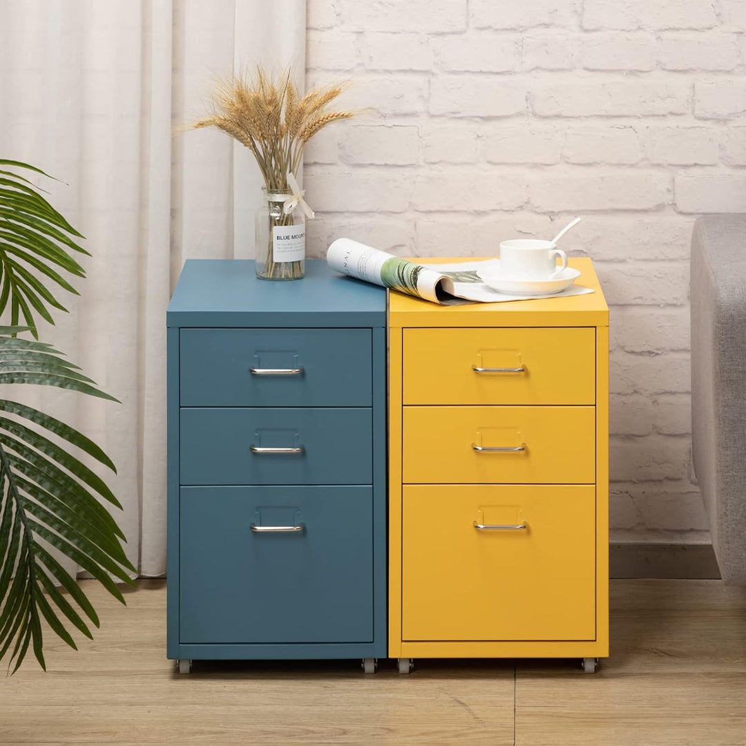 HollyHOME Mobiler Aktenschrank mit 3 Schubladen, rollbarer Aktenordner unter dem Schreibtisch, Aufbe