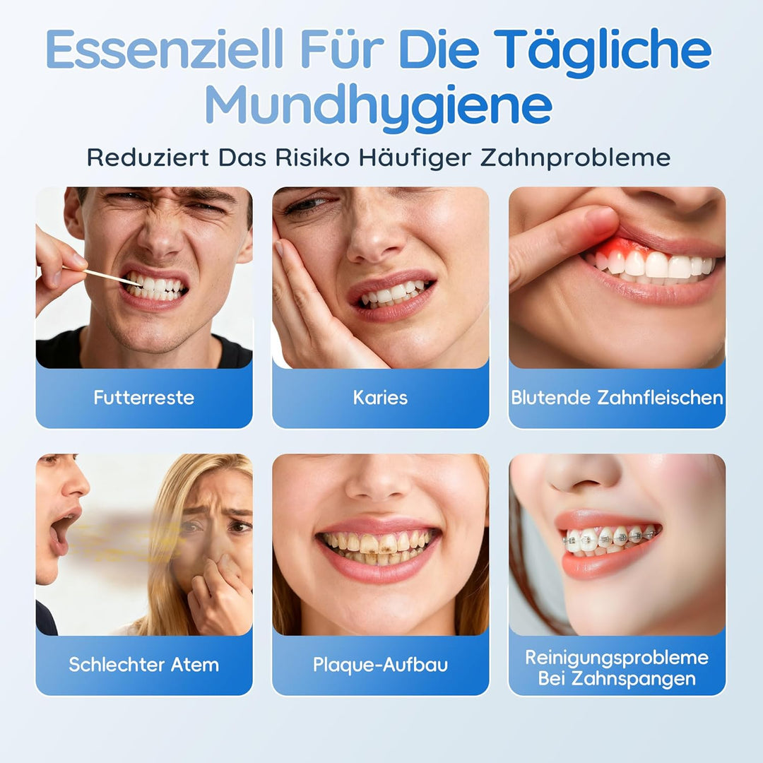 Mornwell Munddusche, Elektrische Professional Zähne mit 10 Druckstufen und 6 Düsen, 2 Modi & 600ml Z