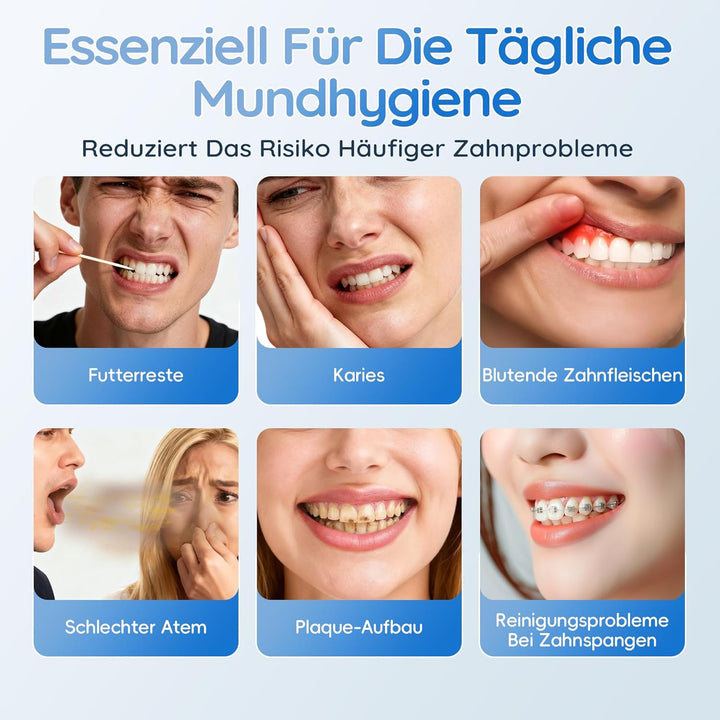 Mornwell Munddusche, Elektrische Professional Zähne mit 10 Druckstufen und 6 Düsen, 2 Modi & 600ml Z