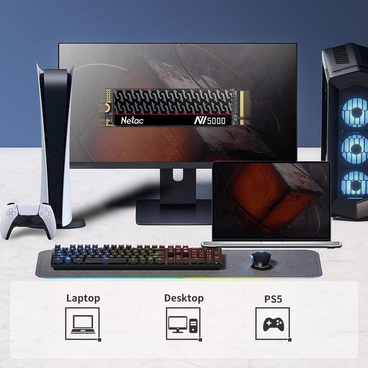 Netac NV5000-t 1TB NVMe 1.4 Interne SSD M.2 PCIe 4.0 Geschwindigkeit bis zu 4800MB/s, für PC, PS5, t