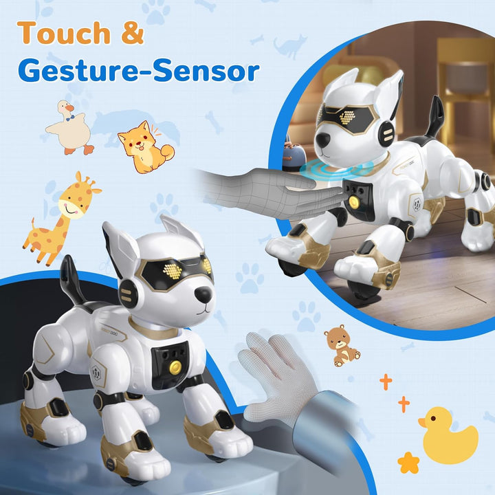 PRANITE Roboter Hund, Programmierbarer Roboterhund Kinder Ferngesteuerter Spielzeug, Wiederaufladbar