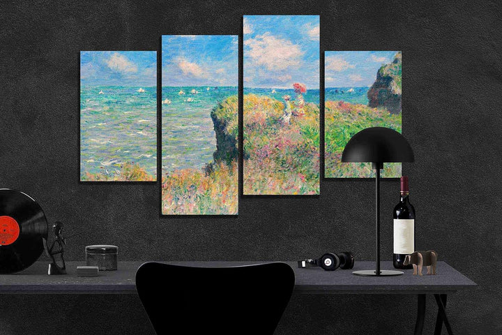 Claude Monet Kunstdruck auf Leinwand, gerahmt, Motiv "The Cliff Walk at Pourville", 89 x 56 cm 89cm