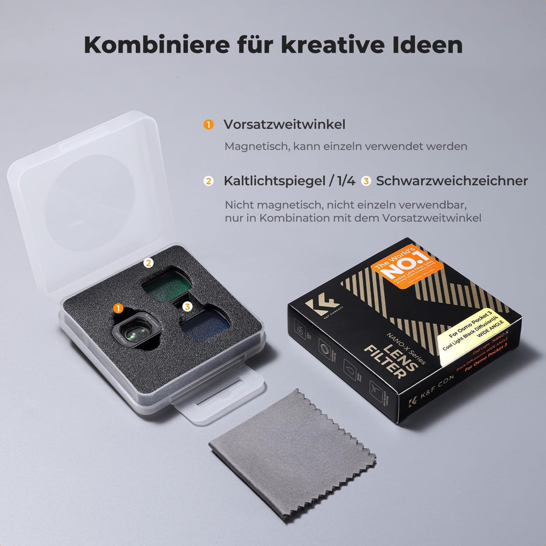 K&F CONCEPT Magnetisches Weitwinkelspiegel, Schwarzer Weichzeichner und Kaltlichtspiegel Set, kompat