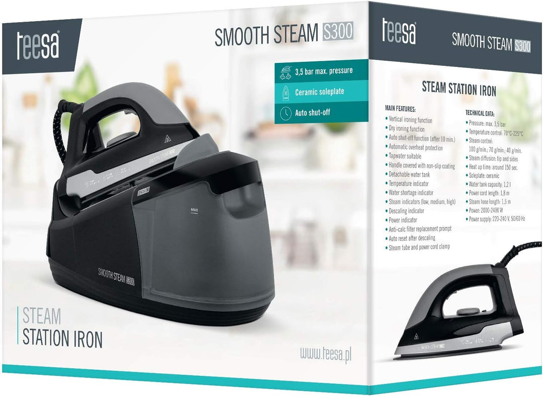 Teesa SMOOTH STEAM S300 Dampfbügelstation TSA2030, 1.2 liters, schwarz-grau