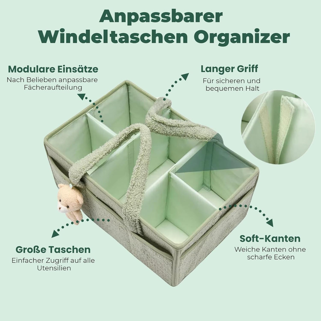 Wickeltasche Organizer, Wickeltisch Organizer, Tragbarer Wickelkorb mit Herausnehmbaren Fächern, Plü