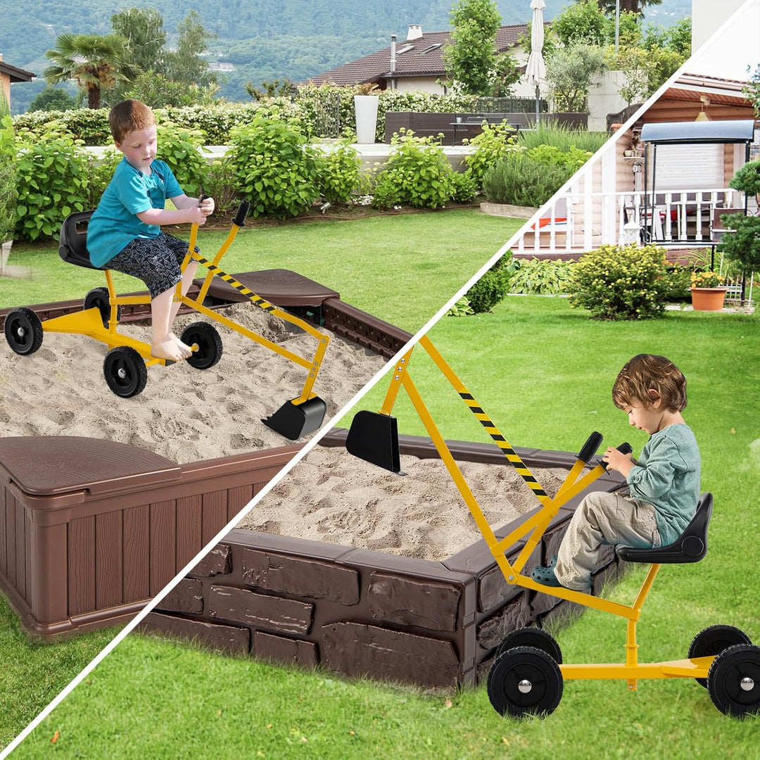 COSTWAY Sitzbagger 360° drehbar, Bagger zum Draufsitzen mit Schaufel & Rädern, Kinderbagger Metall,