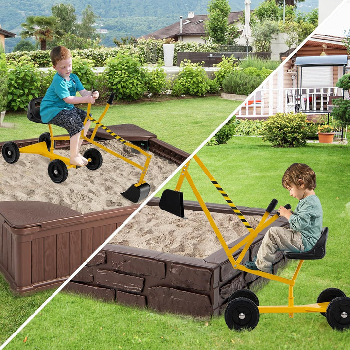 COSTWAY Sitzbagger 360° drehbar, Bagger zum Draufsitzen mit Schaufel & Rädern, Kinderbagger Metall,