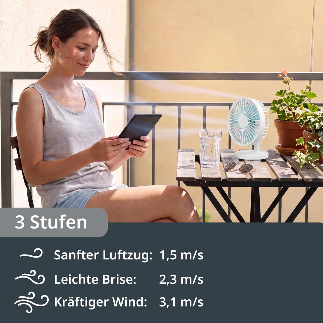 ADE Sehr leiser Tischventilator | USB Ventilator mit 3 Geschwindigkeitsstufen | 2.000 mAh Akku für b