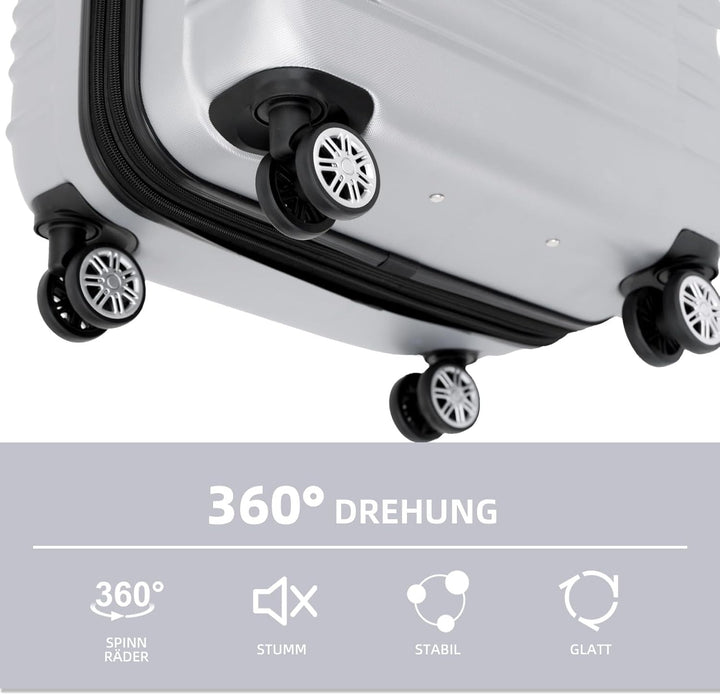 BEIBYE 2088 Zwillingsrollen Reisekoffer Koffer Trolleys Hartschale M-L-XL-Set in 13 Farben (Silber,