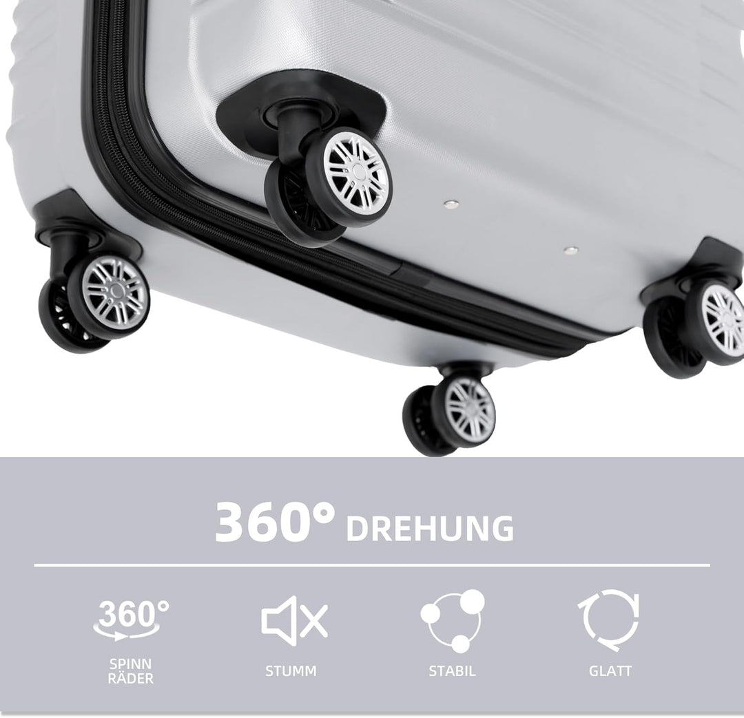 BEIBYE Hartschalen Koffer Trolley Rollkoffer Reisekoffer Zwillingsrollen Kofferset (Silber, Set) Sil