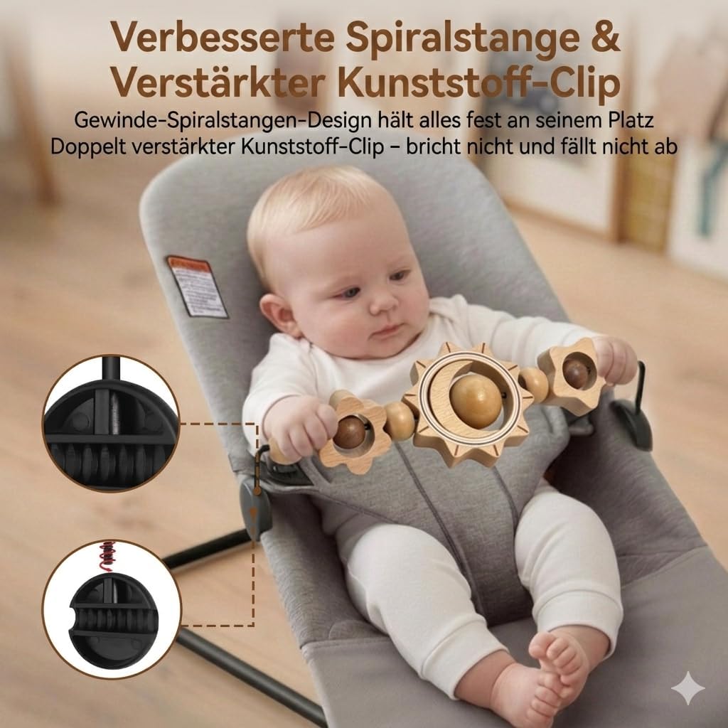 Spielzeug für Babywippe, kompatibel mit Baby Björn Bouncer Balance Soft &amp; Bliss, drehbare Holzspielz