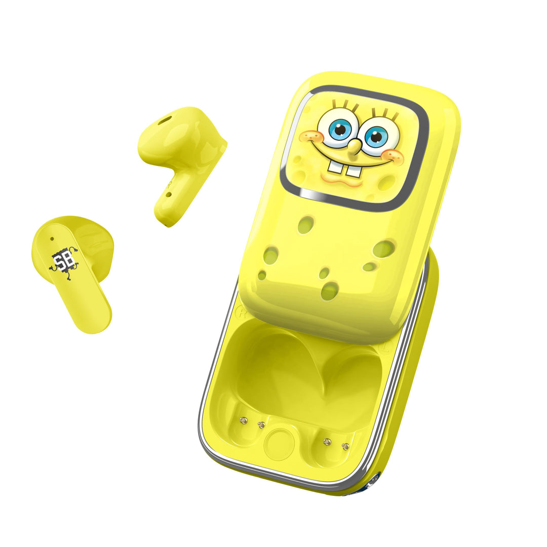 OTL Technologies Kabellose Kopfhörer Spongebob Schwammkopf mit verschiebbarer Ladebox und LED-Sponge