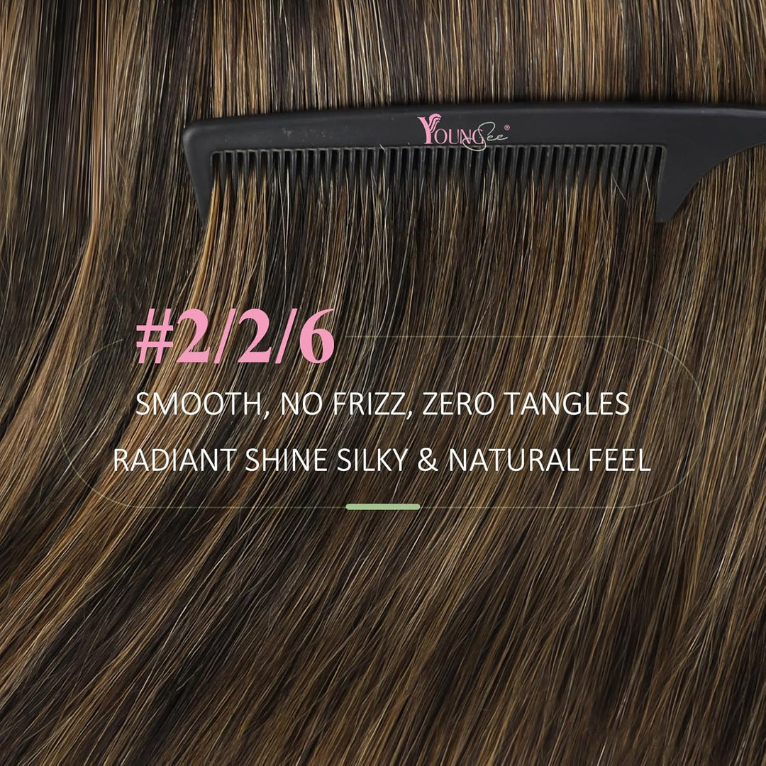 YoungSee Echthaar Extensions Tape Braun 60 cm Tape Extensions Echthaar Braun Ombre Echthaar Tape in