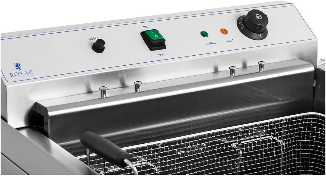 Royal Catering Fettbackgerät Edelstahl mit Ablage 30 L 9000 W 60-200 °C Kaltzone Fettablaufhahn Abde
