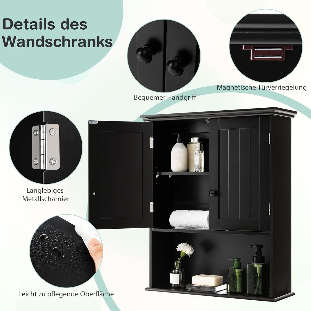 GOPLUS Hängeschrank Bad, Badschrank Holz mit verstellbarem Regal, Wandschrank hängend, Badezimmersch