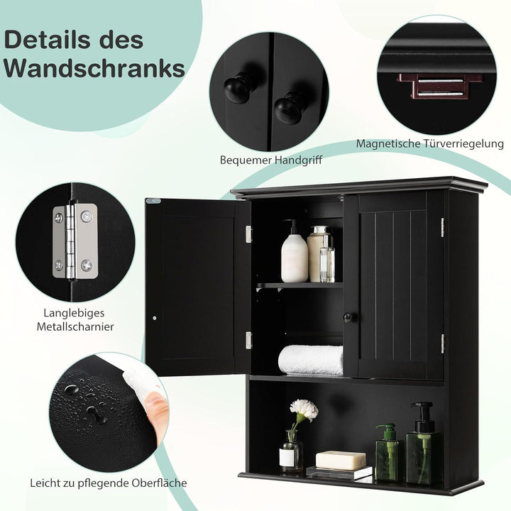 GOPLUS Hängeschrank Bad, Badschrank Holz mit verstellbarem Regal, Wandschrank hängend, Badezimmersch