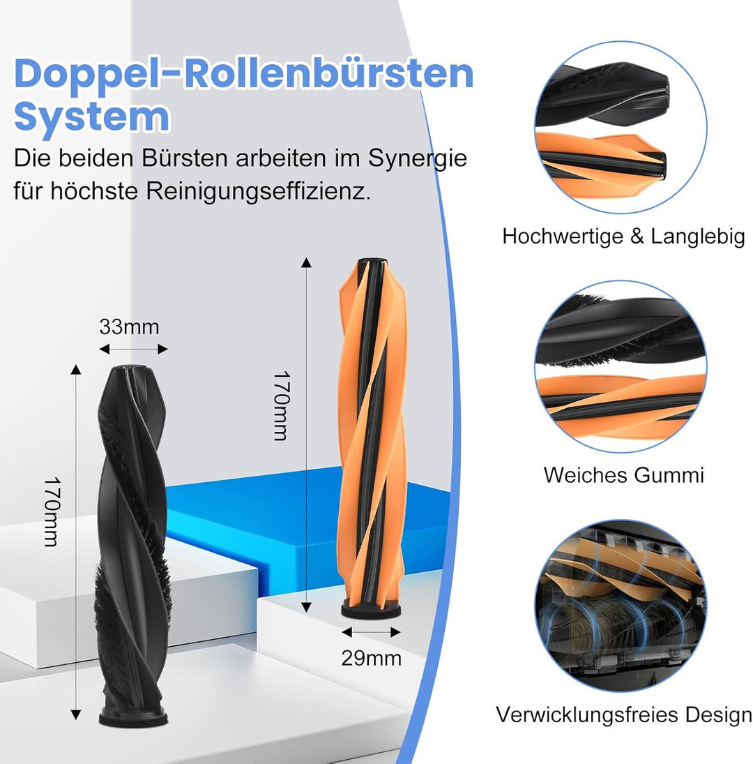 11 Stück Ersatzteile für Dreame D20 Zubehör, Komplettset mit 2 Hauptbürsten, 4 Seitenbürsten, 2 Filt