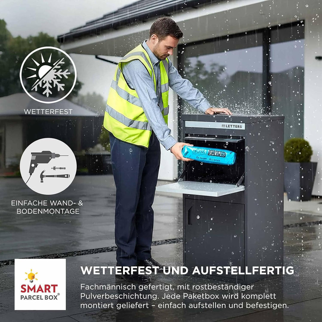 SMART PARCEL BOX XXL Paketbox für draussen, Paketbriefkasten zum Einbauen, zur Wandmontage oder frei