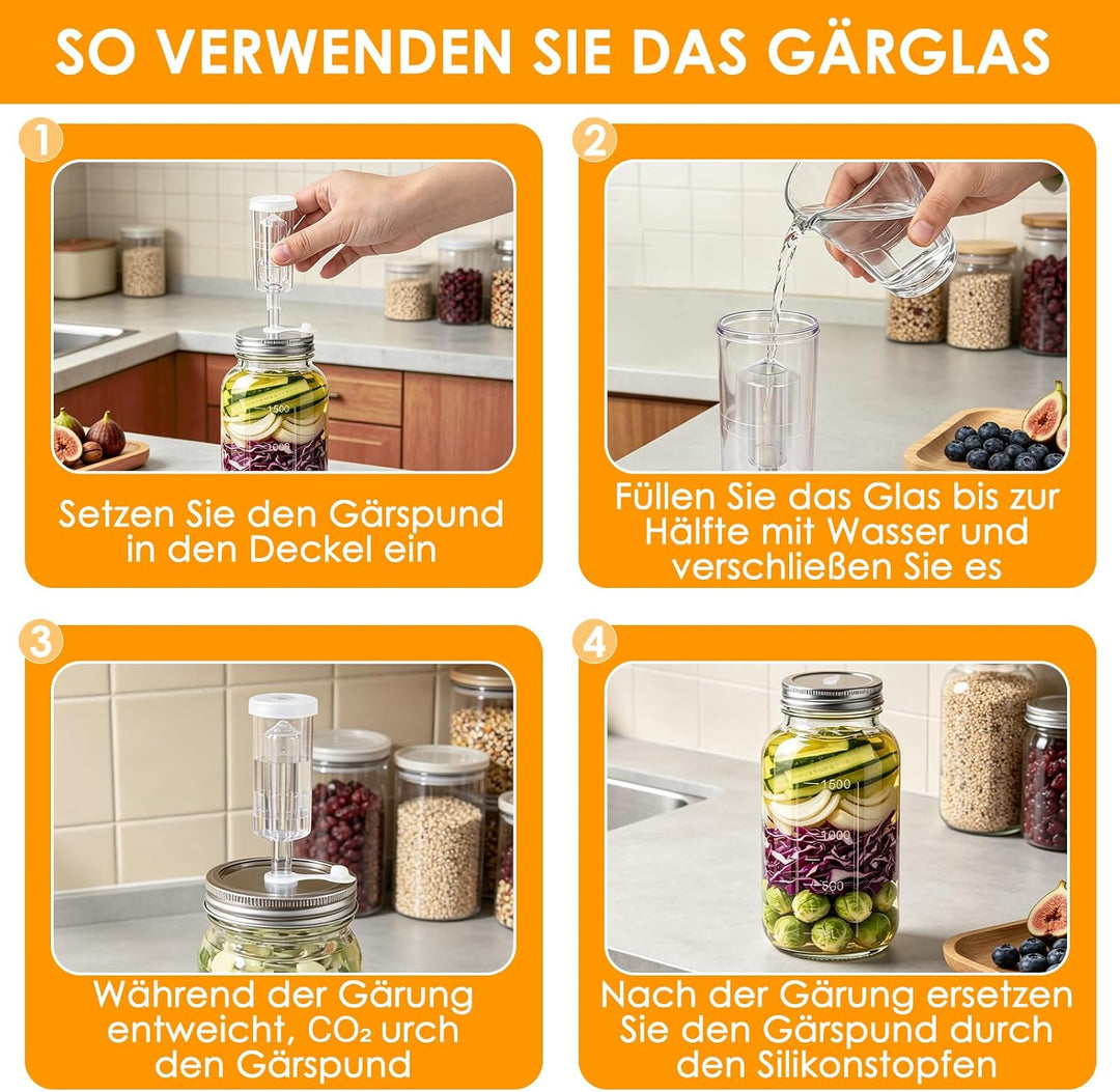 2L Fermentierglas mit Gewicht & Gärventil, 2er Fermentationsglas mit Fermentiergewichte, Fermentiere
