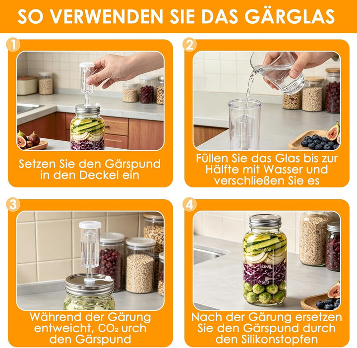 2L Fermentierglas mit Gewicht & Gärventil, 2er Fermentationsglas mit Fermentiergewichte, Fermentiere