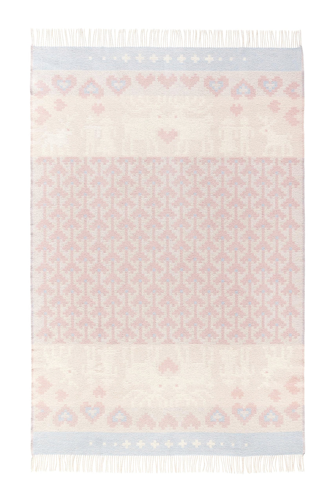 ÖJBRO VANTFABRIK "Fästfolk Elsie & Erik gewebte Wolldecke mit Fransen 130x220 cm rosa/blau 100% Meri