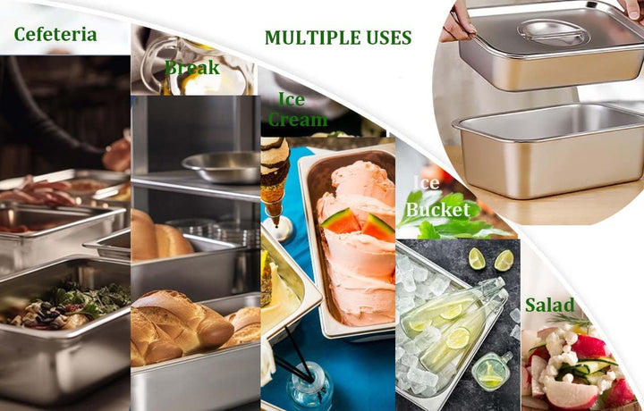 Edelstahl-Behälter-Set, Stapelbare Edelstahlpfannen, Mit Deckeln,Für den Gefrierschrank Geeignet Bac