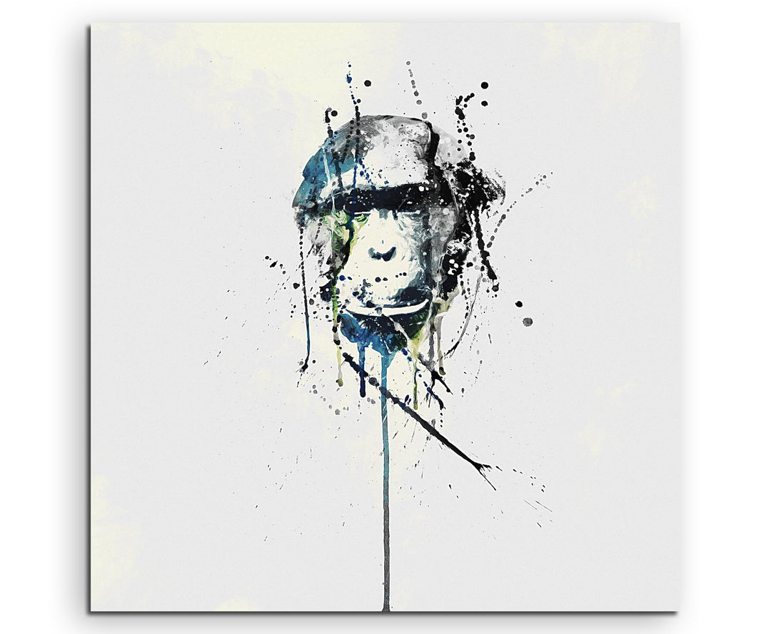 Paul Sinus Art Chimpanzee 60x60cm Keilrahmenbild Kunstbild Aquarell Art Wandbild auf Leinwand fertig