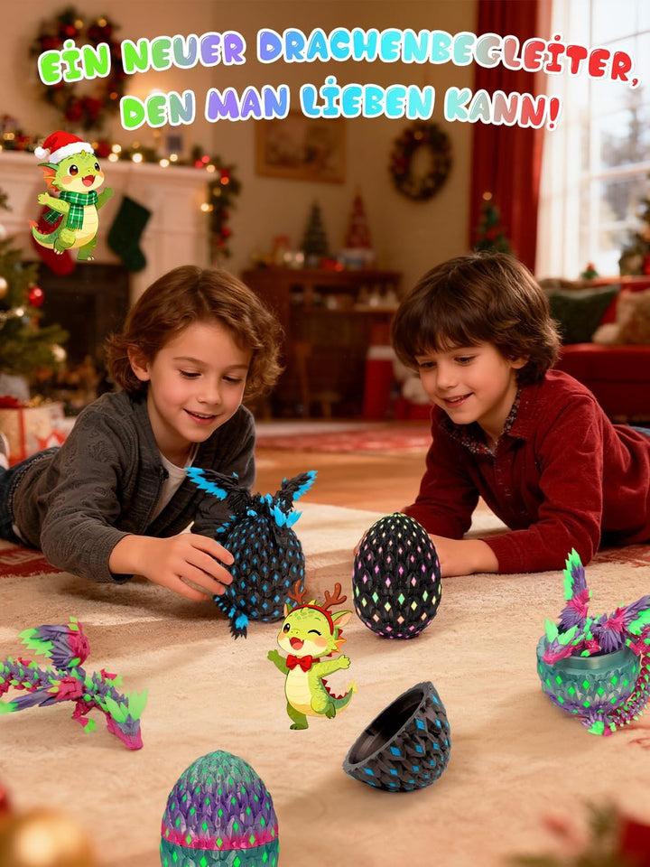 3D Drachenei mit Drache & Nachtleuchten Effekt - 3D Drache mit Flügeln, UV-aktiviertes Leuchten im D