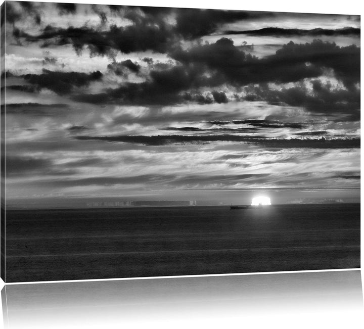 Pixxprint Sonnenuntergang über Meer / 100x70cm Leinwandbild bespannt auf Holzrahmen/Wandbild Kunstdr