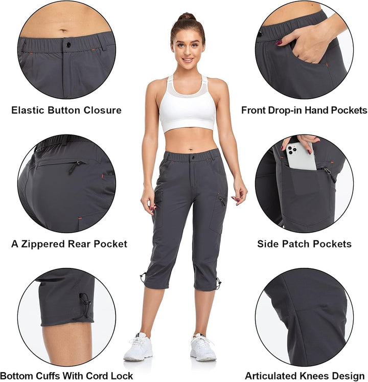 GymBrave Damen-Cargohose, schnelltrocknend, Outdoor-Camping-Caprihose, wasserabweisend, LSF 50, mit
