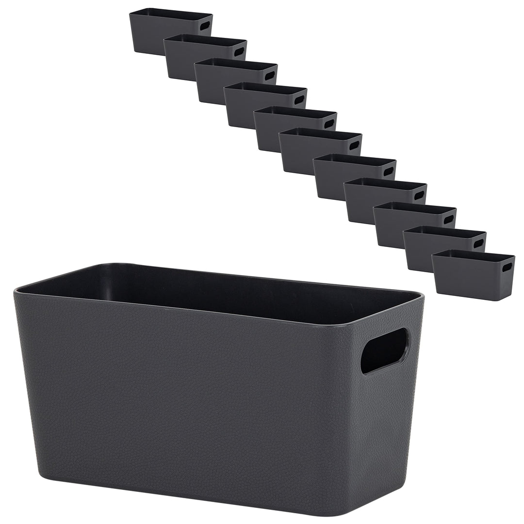 12 x Ordnungsbox - 10 cm hoch - anthrazit - 20 x 10 cm - Ordnungskorb - Regalorganizer Wandregal - S