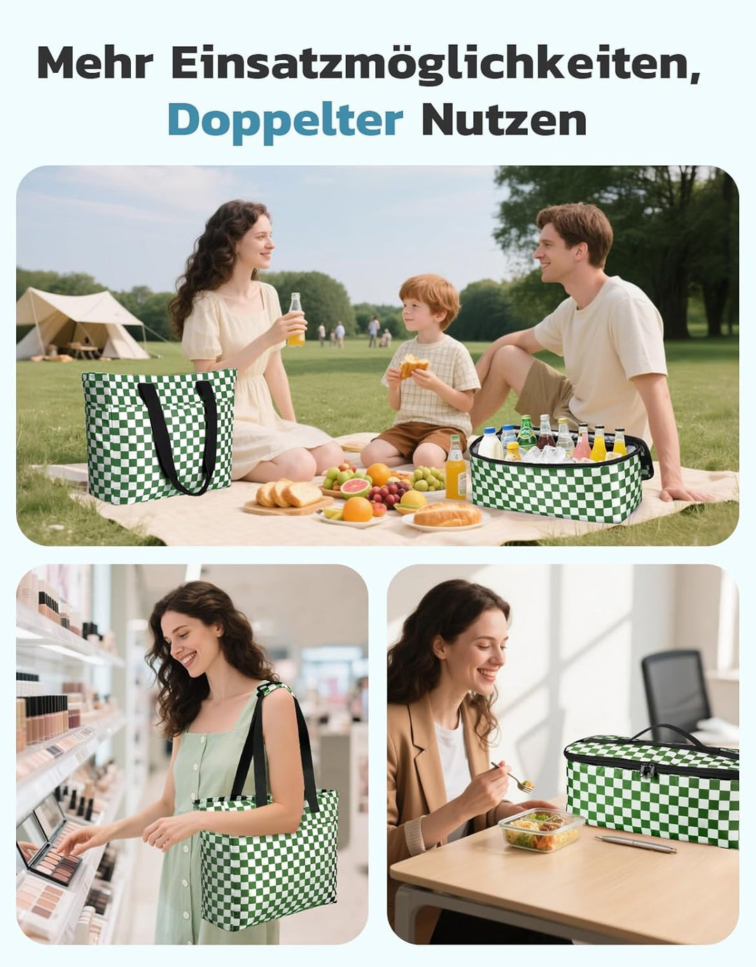 ISEYOU Strandtasche XXL Familie mit Kühltasche, Gross Strandtasche mit Reissverschluss Wasserdicht S
