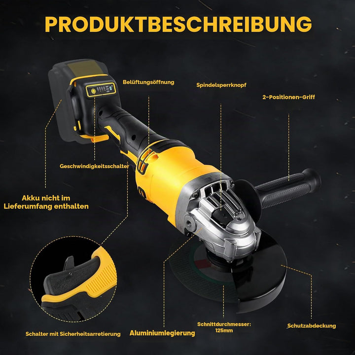 Akku-Winkelschleifer für Dewalt, 125 mm 10.000 U/min Trennwerkzeug elektrischer Schleifer bürstenlos