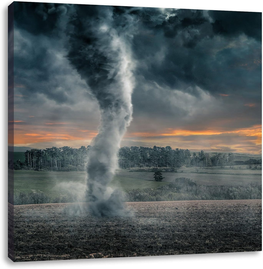 Pixxprint Schwarzer Tornado auf dem Feld als Leinwandbild/Grösse: 70x70 cm/Wandbild/Kunstdruck/ferti