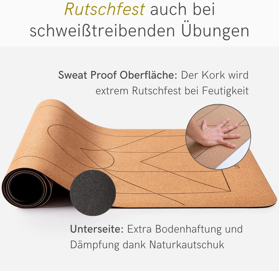 Lotuscrafts Yogamatte ARISE CORK - Rutschfeste Sweat Proof Oberfläche - 100% Recycelbare Materialien