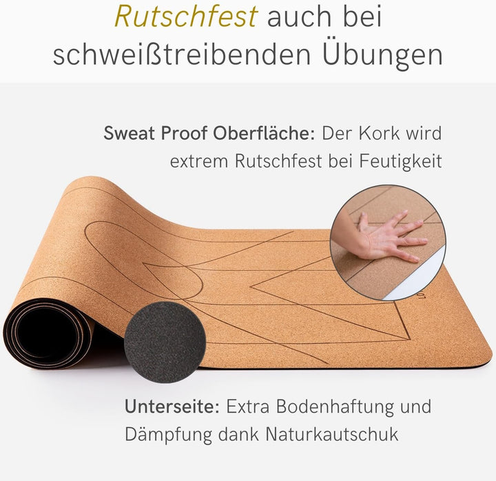 Lotuscrafts Yogamatte ARISE CORK - Rutschfeste Sweat Proof Oberfläche - 100% Recycelbare Materialien