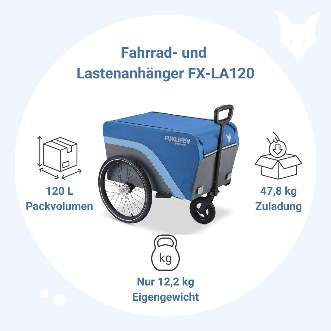 Fahrradanhänger FX-LA120 blau • 2-in-1 faltbar • 120L Lastenanhänger mit 47,8kg Zuladung • 120L Pack