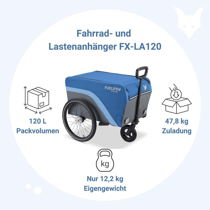 Fahrradanhänger FX-LA120 blau • 2-in-1 faltbar • 120L Lastenanhänger mit 47,8kg Zuladung • 120L Pack