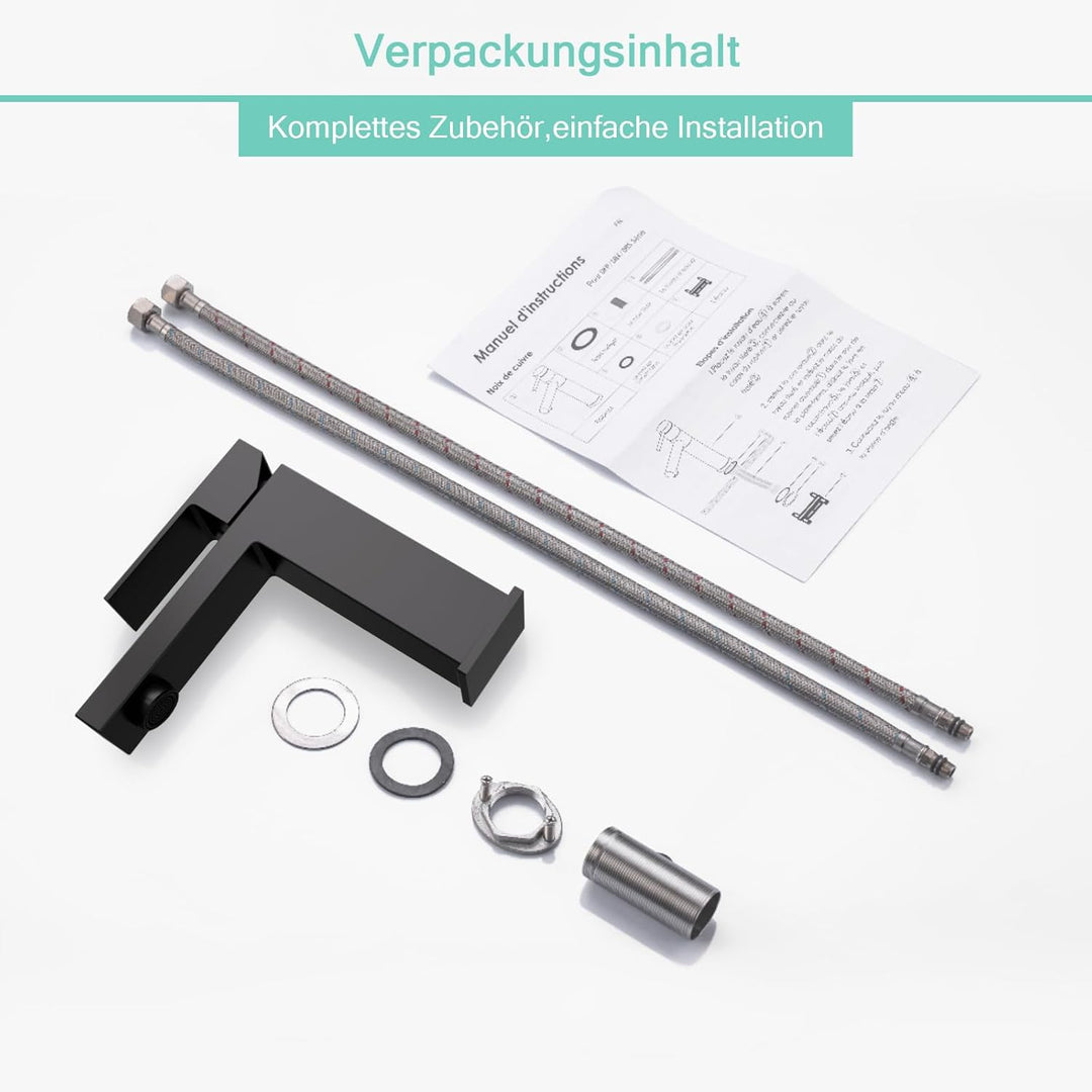 BuntHaus Wasserhahn Bad Schwarz, Waschbecken Armaturen Auslaufhöhe 119 mm, Armaturen Bad Einhebelmis