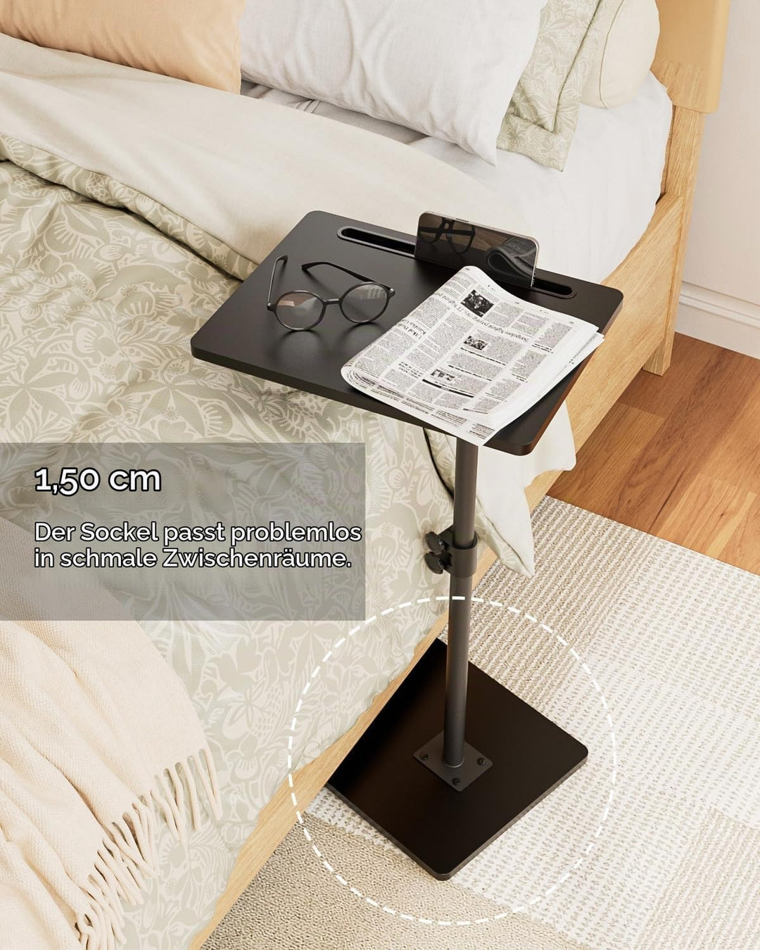 Beistelltisch, C-Form Höhenverstellbar Sofatisch, 360°Rotierend Couchtisch Klein,40x30x(45-81) cm,Ho