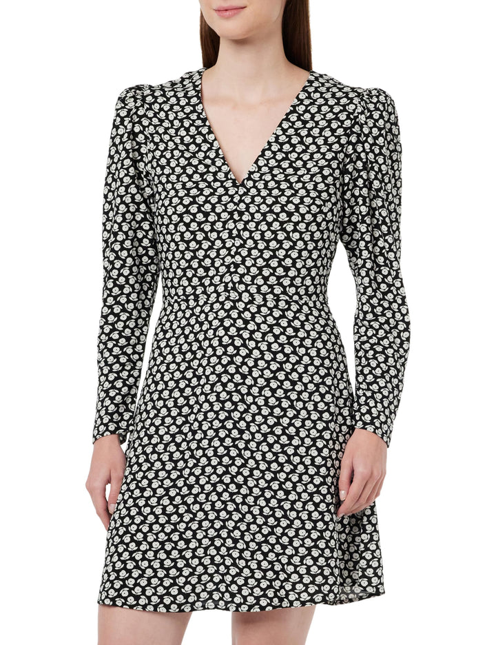 United Colors of Benetton Damen Kleid S Schwarz mit Blumenmuster, 71 W, S Schwarz mit Blumenmuster,