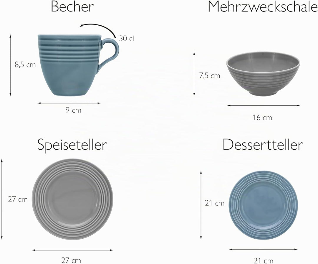 CreaTable, 23873, Serie STRIPES Colors, Kombiservice 16 teilig