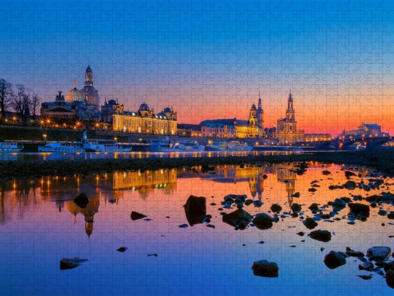 CALVENDO Puzzle Dresden am Abend 1000 Teile Lege-Grösse 64 x 48 cm Foto-Puzzle Bild von Stefan Becke