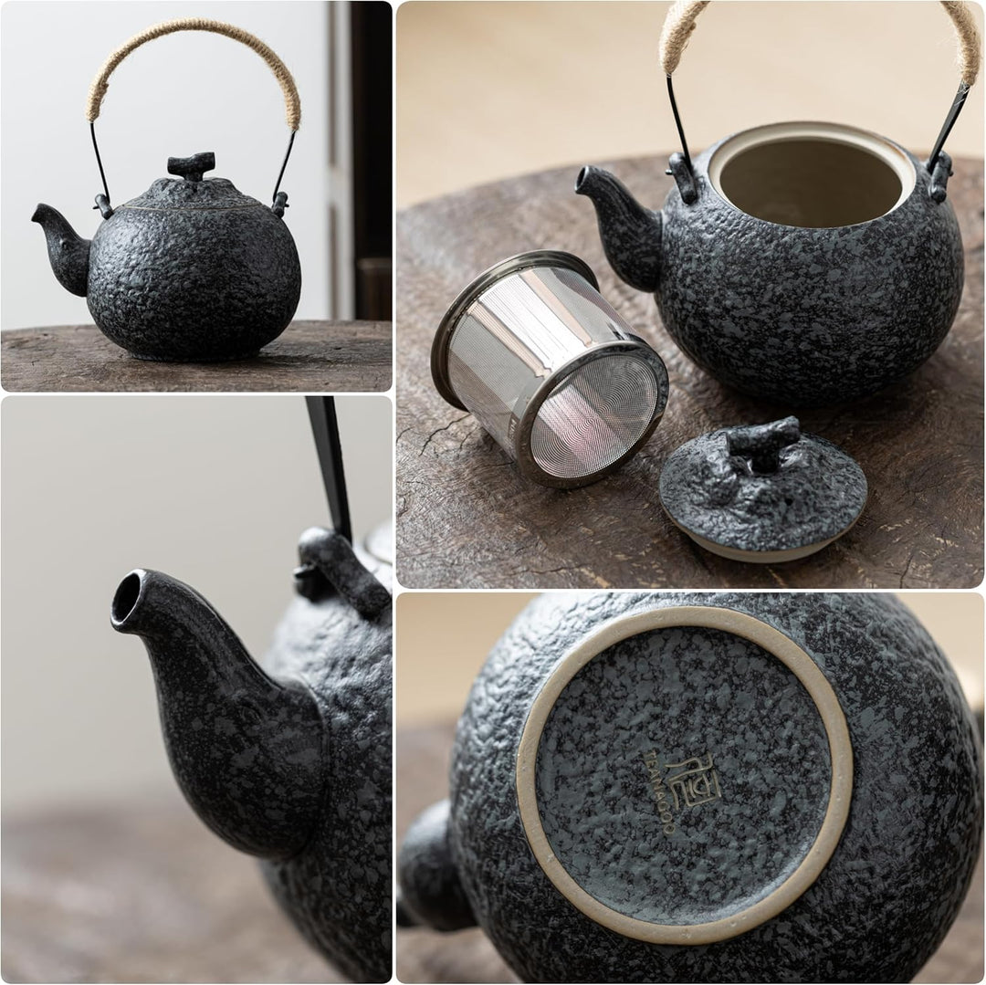 TEANAGOO Komplettes japanisches Teeset mit Tablett, Charcoal Grey, Teekanne Set，China Tea Set, 1 Tee