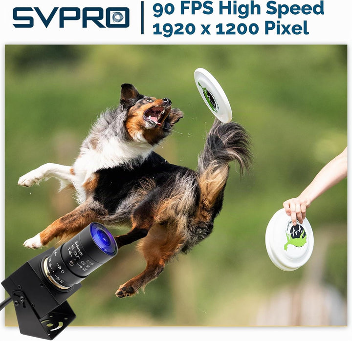 Svpro 2MP Global Shutter USB Kamera 90FPS Hochgeschwindigkeitskamera mit 5-50mm Zoomobjektiv, manuel