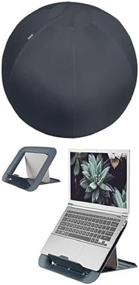 Leitz Ergo Set Active Sitzball, Gymnastikball 65 cm, Anti-Wegroll-Funktion, Stoffbezug + Leitz Höhen