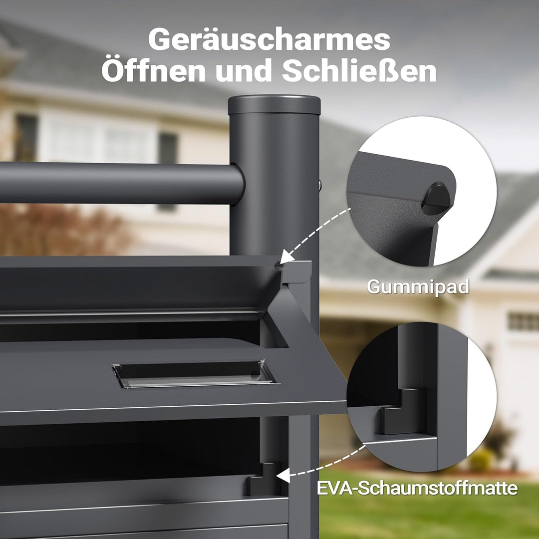 Wiltec 4er Briefkastenanlage Anthrazit 270 x 513 x 1500 mm, Standbriefkasten mit 4 Fächern, Schlüsse